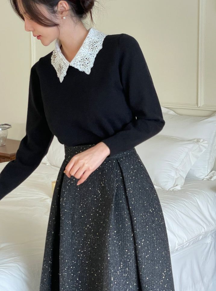 Nemyu Pearl Cubic Lace Collar Knit