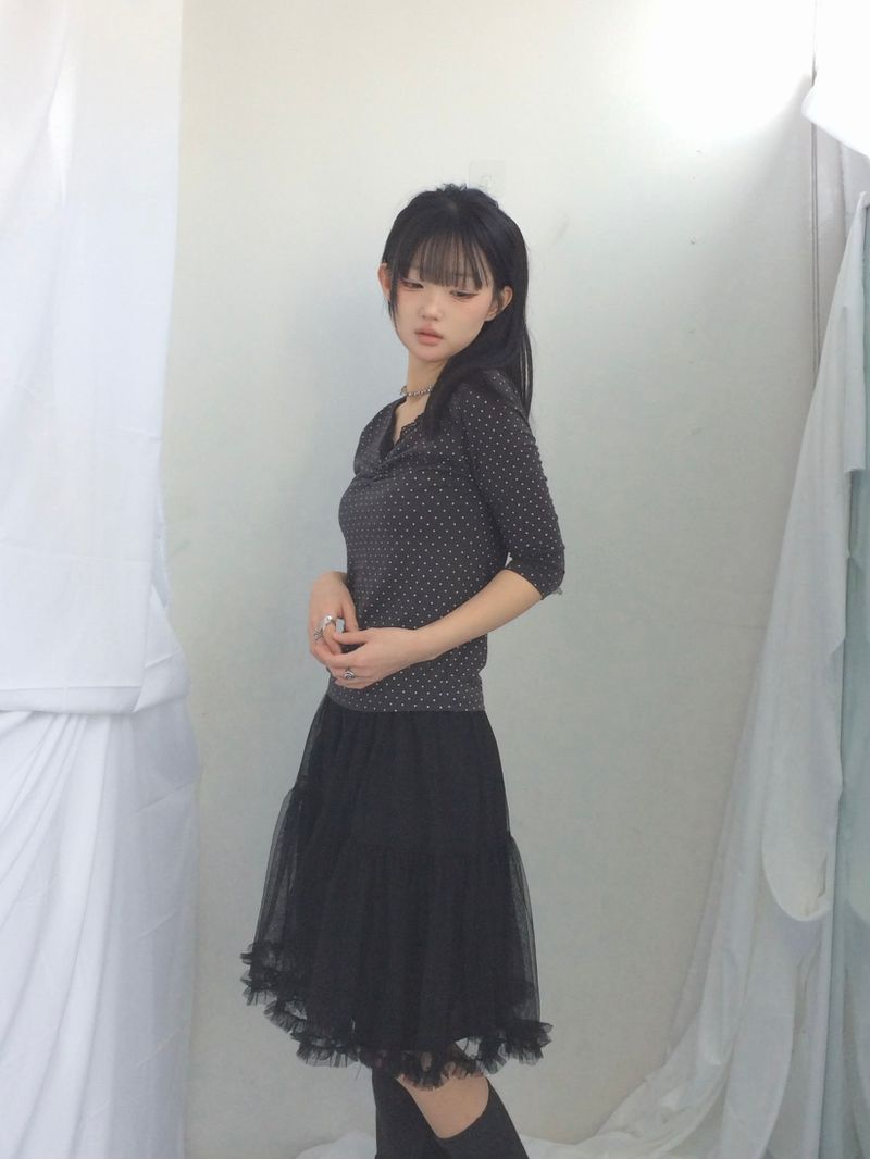 soft shirring frill skirt