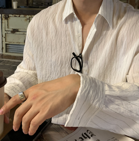 Look Leito Natural Linen Sheersucker Striped Shirt