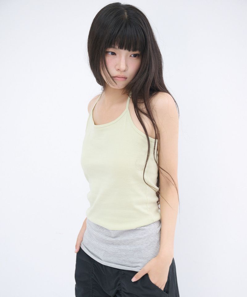 STRIPE LAYERED HALTER TOP - GREEN