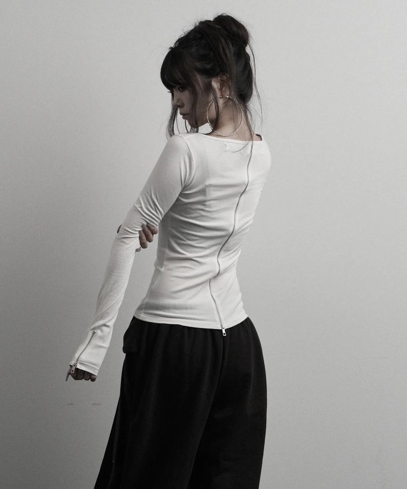 [label] back two-way zipper long sleeve (white)