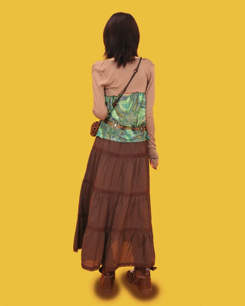hippy wood long skirt