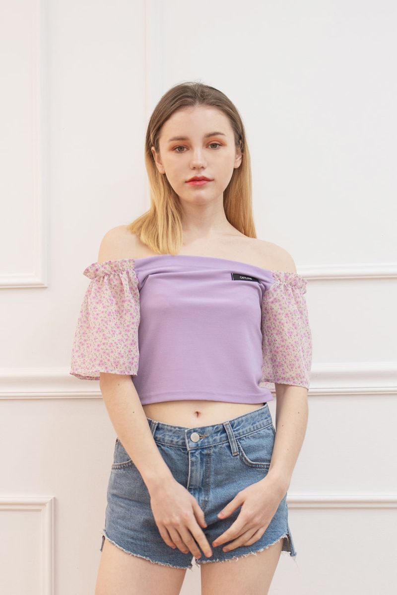 cattline（カトリーヌ）の「chiffon shirring t-shirt purple（Tops）」