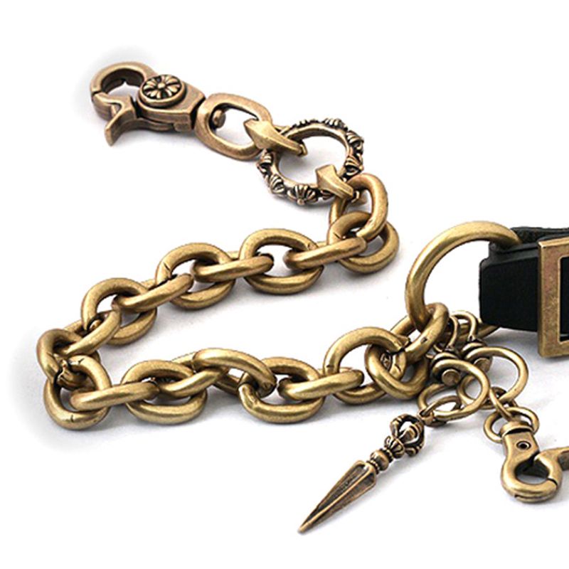 SVC-530 Antique Gold Leather Short Keychain