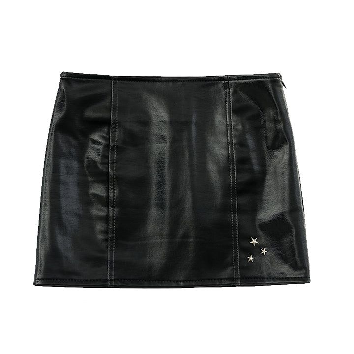 ENAMEL LEATHER MINI SKIRT