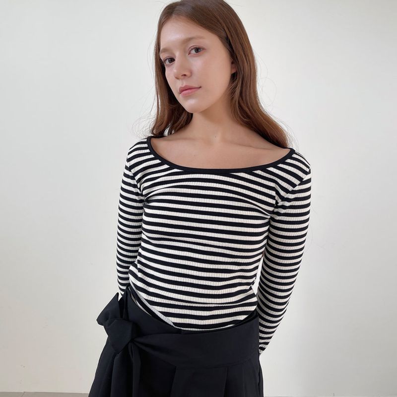Stripe Scoop Neck T/Shits_Black