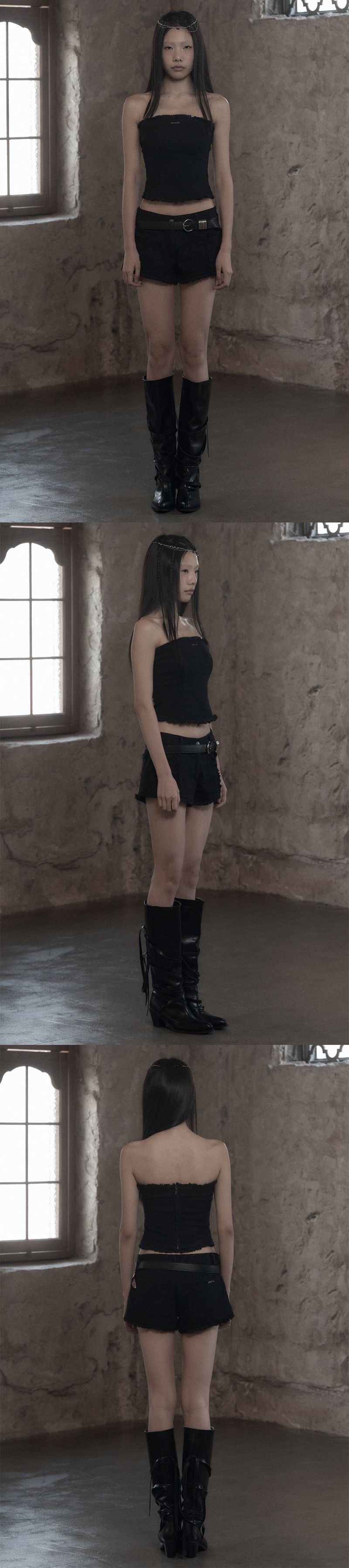 [mnem] Fringe Wash Bustier (black)