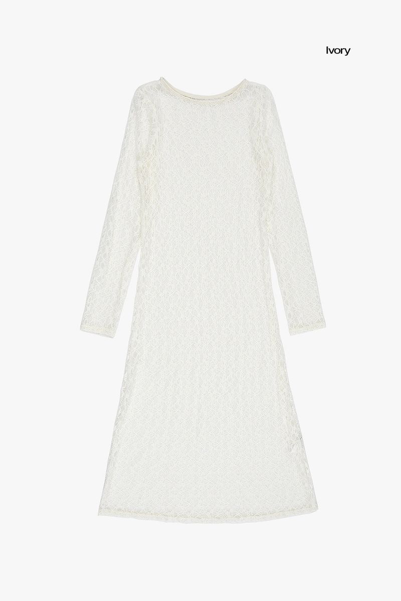 Pattern see-through layered long one-piece