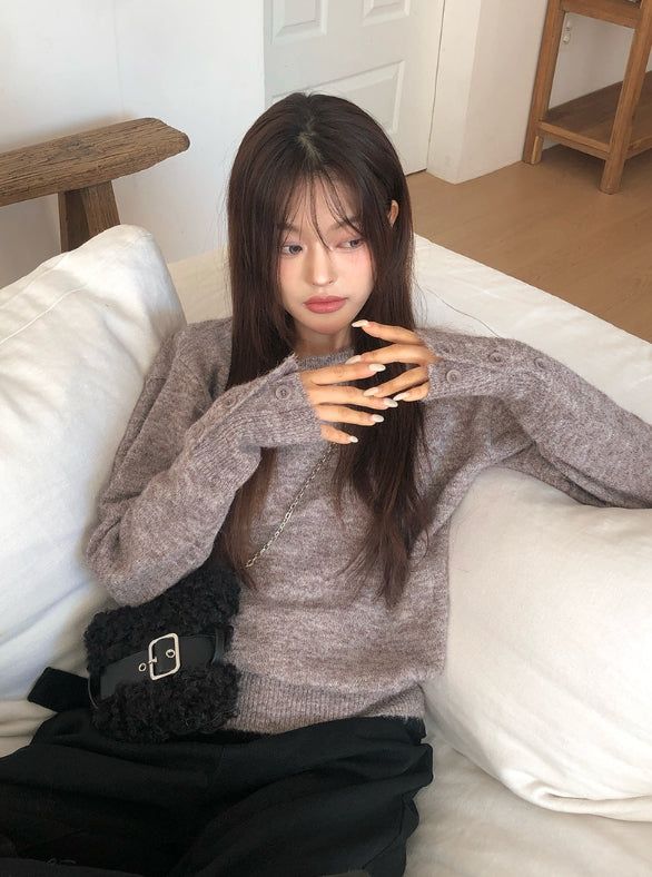 Baran Wool Loose Fit Long Sleeve Button Knit