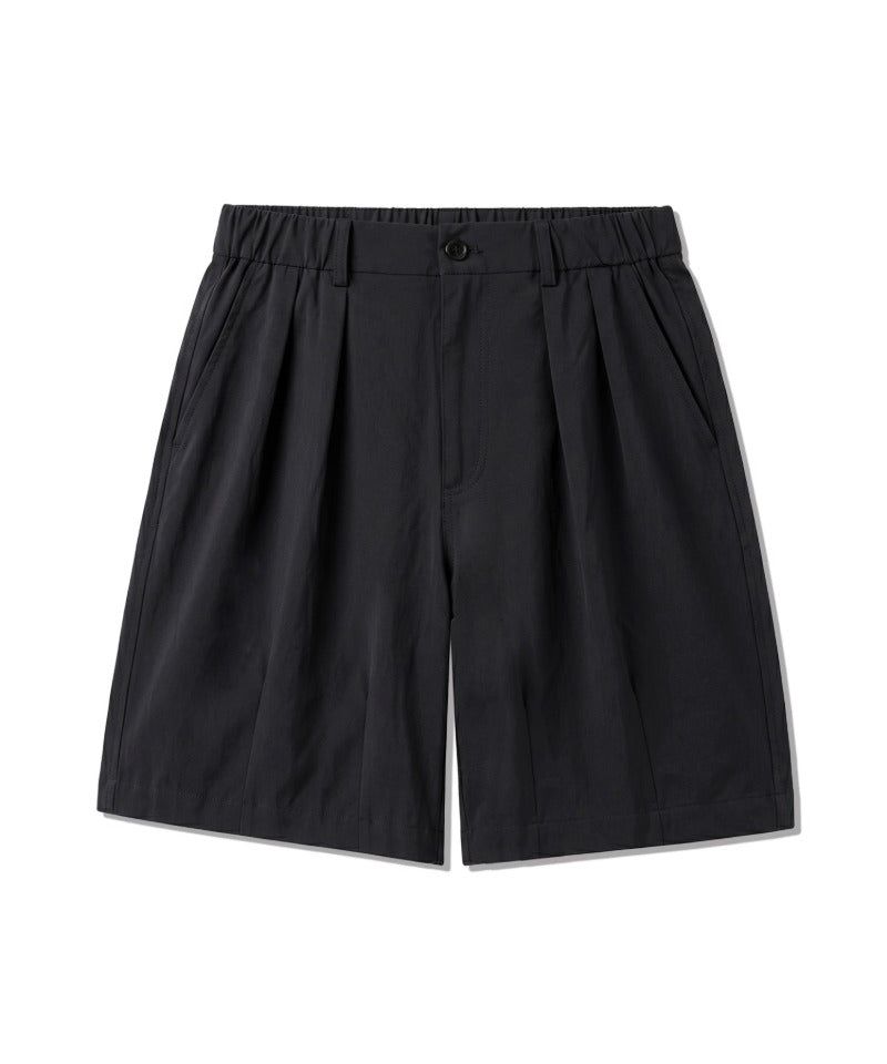 Nylon Stretch Double-Pleat Shorts Black