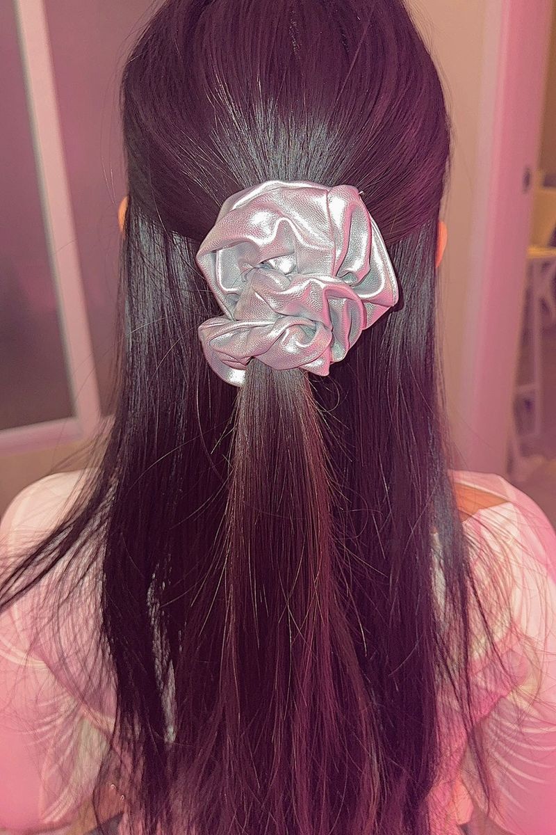 Silver leather scrunchy