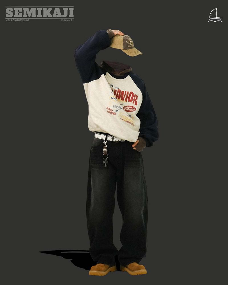 MA DAY Straight Curved Denim Pants