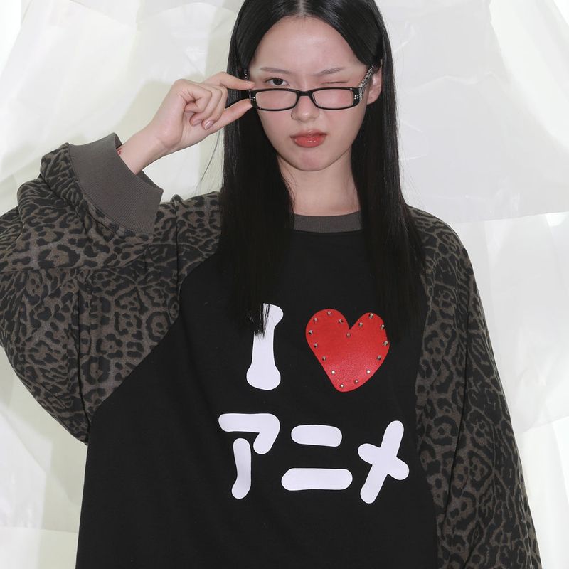 I LOVE ANIME Raglan Sweatshirt - LEOPARD