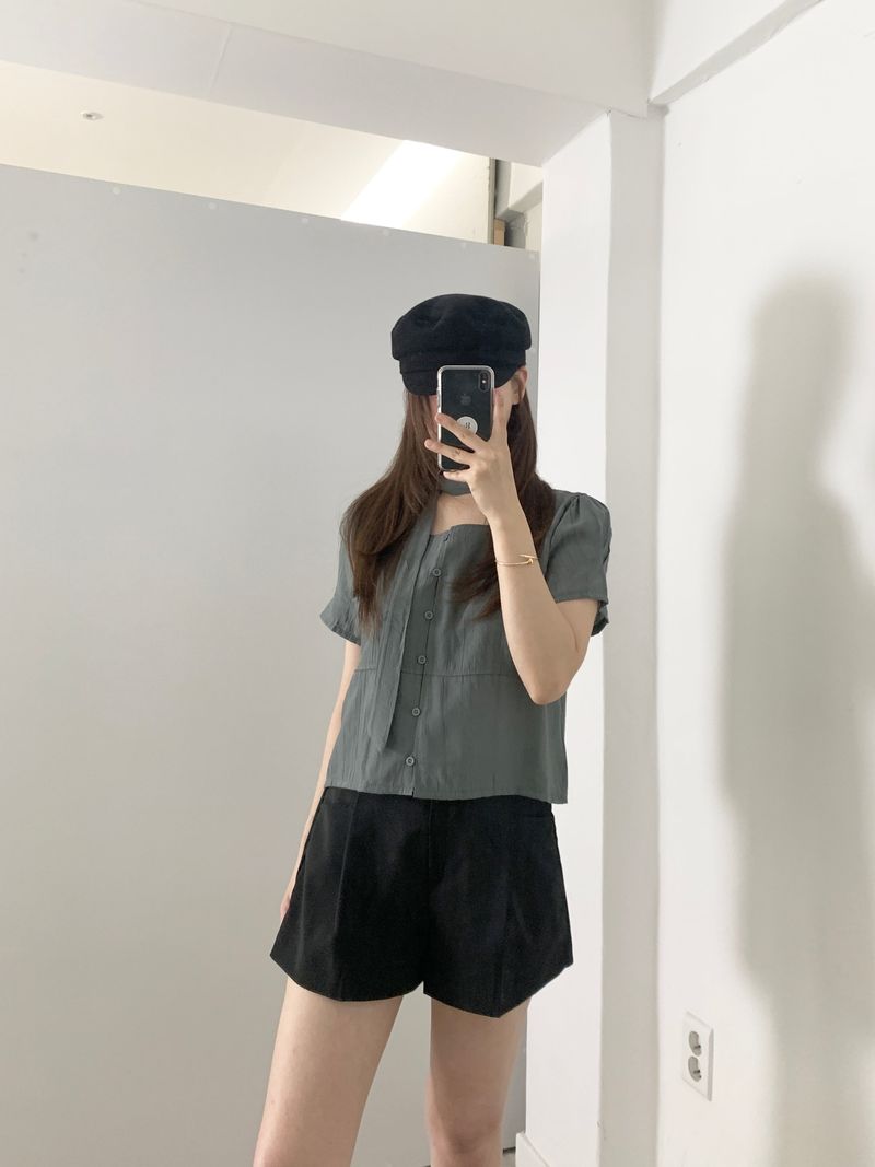 Blian Puff Short Sleeve Blouse Scarf Tie Set