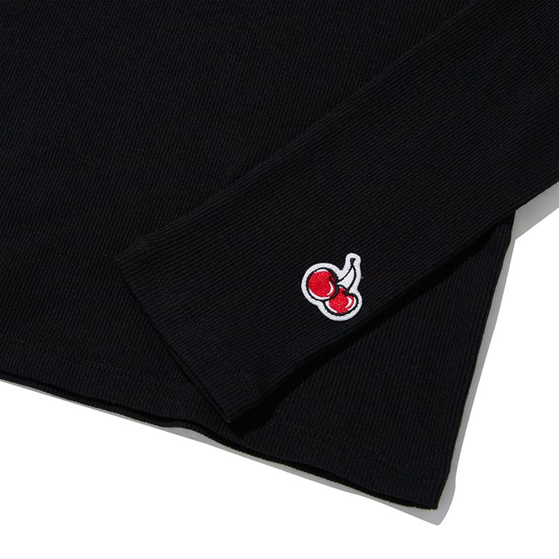 CHERRY BASIC HALF NECK T-SHIRT [BLACK]