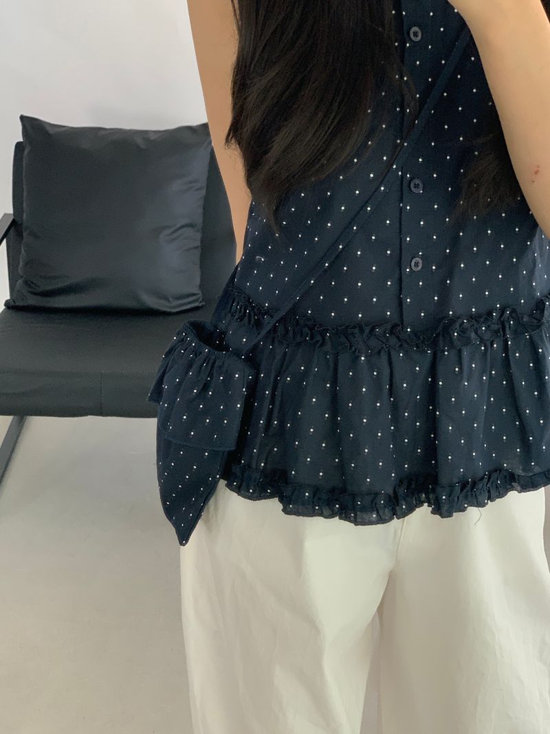 David Dot Frill Blouse Pouch Set
