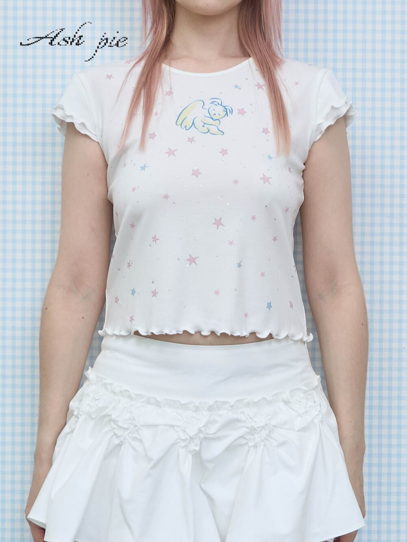 SS26 Printed T-Shirt with Ruffled Trim