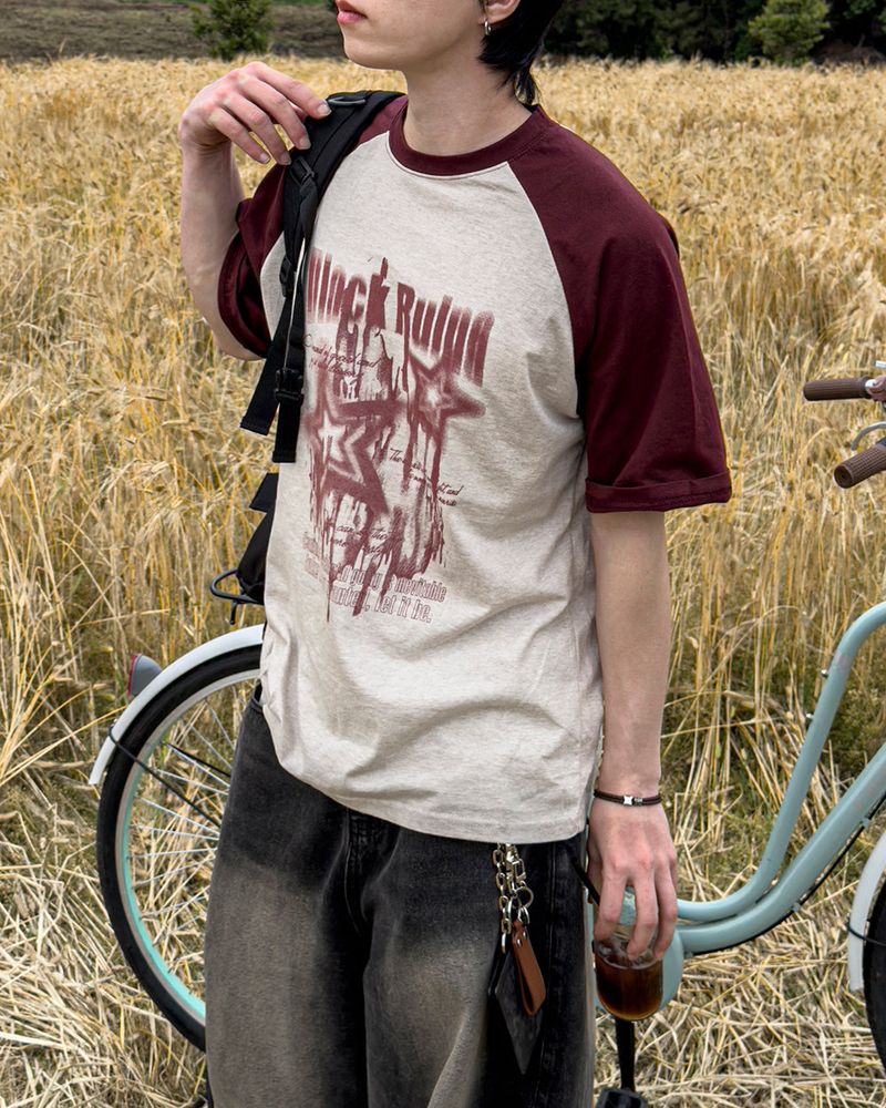 Stamune Printing Raglan Short Sleeve Tee