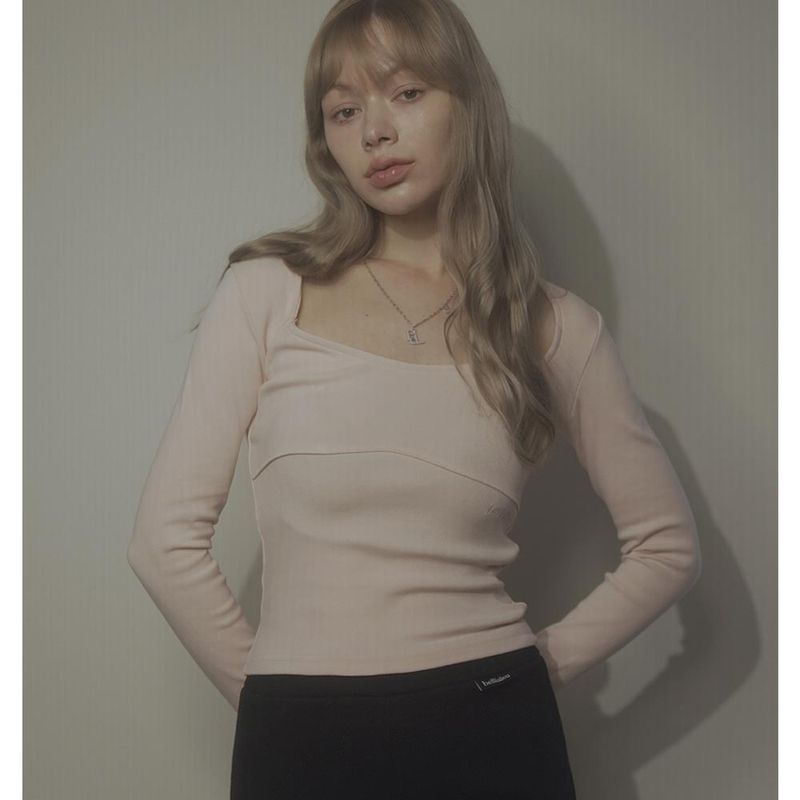 WAVE NECK LOGO TEE-PINK