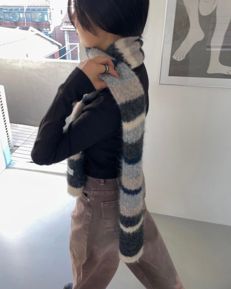 Phyton Mohair Wool Stripe Muffler 4C