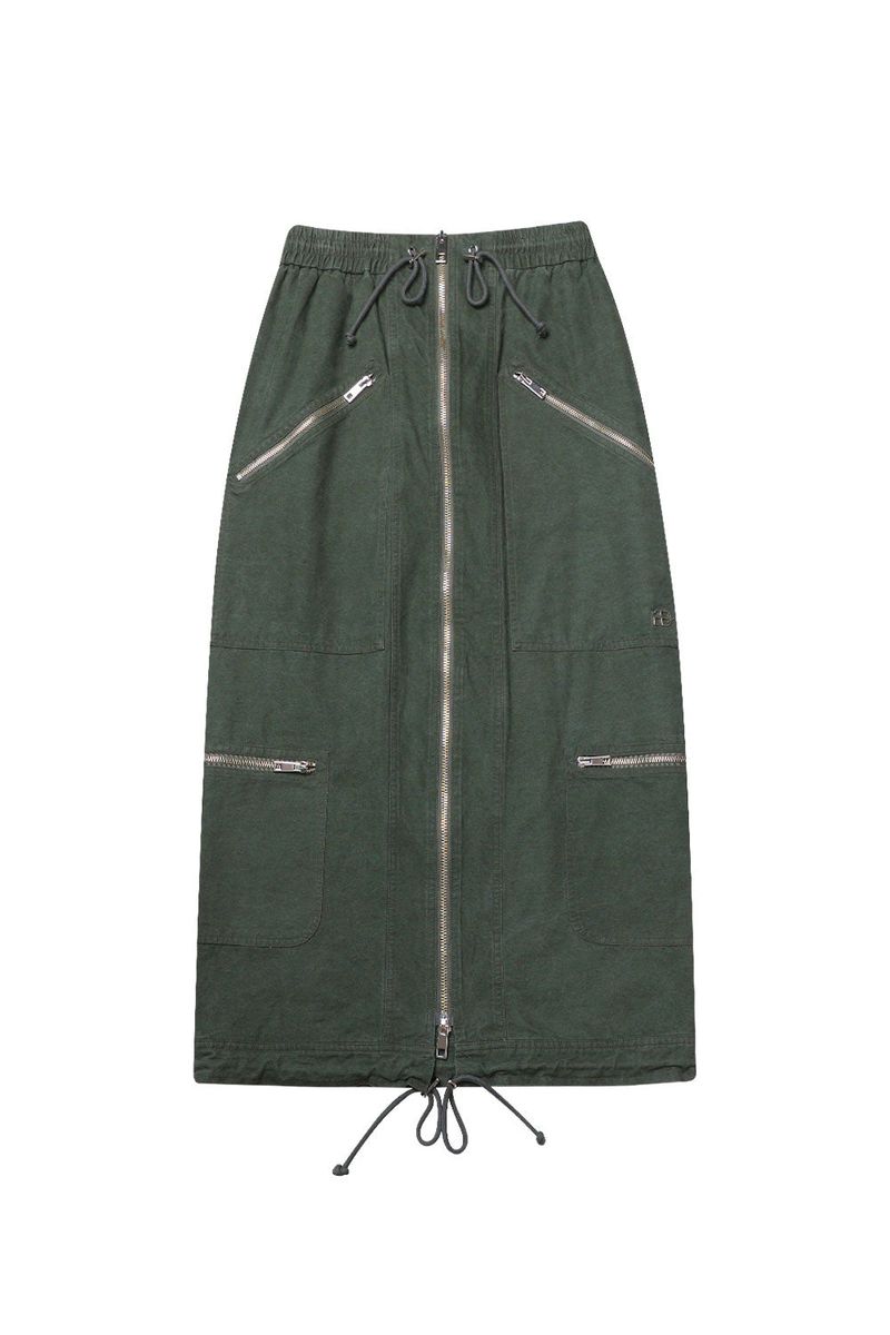 WASHED 2WAY ZIP SKIRT_KHAKI