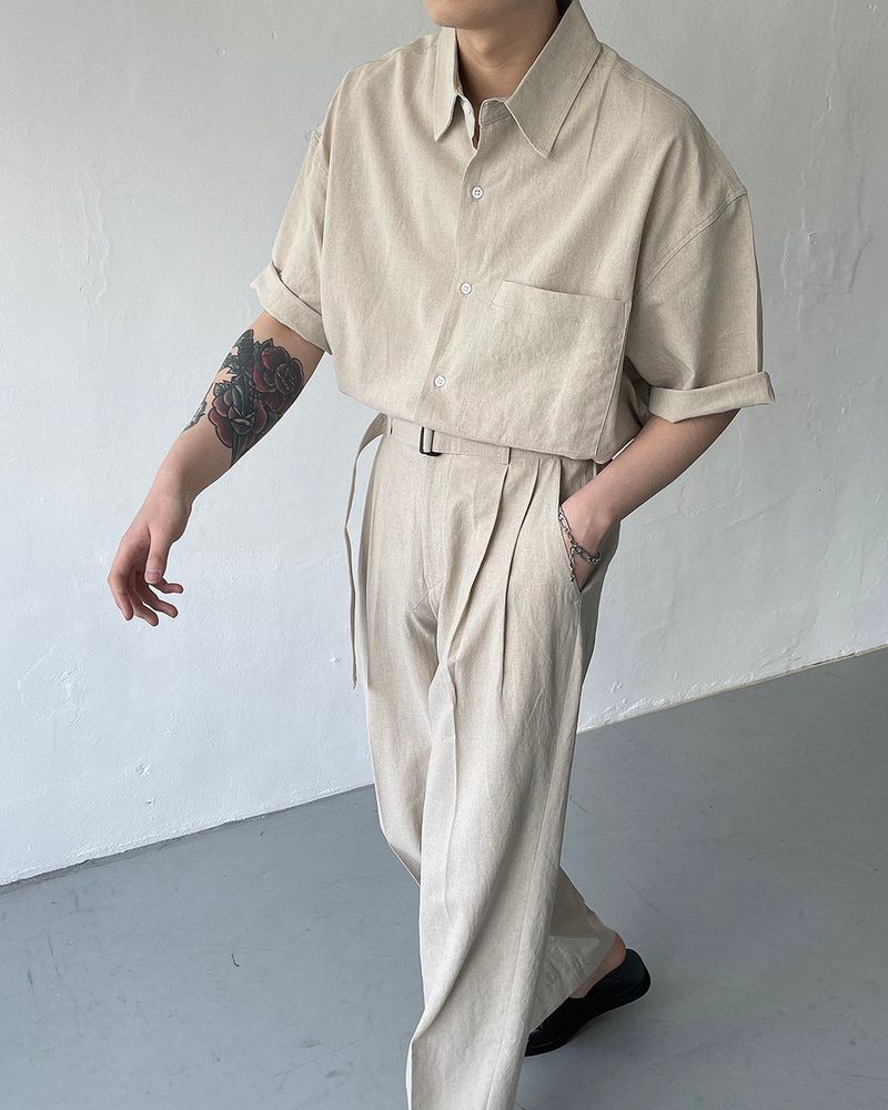 ECT linen belt wide slacks (4 colors)