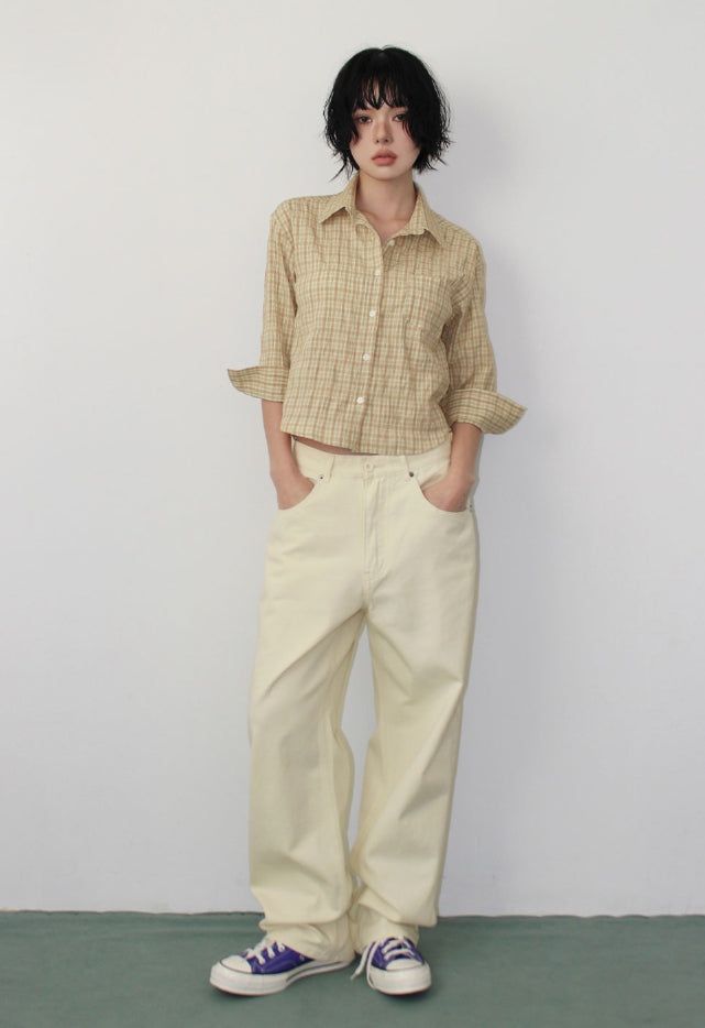 NATURAL CHECK 3/4 SHIRT