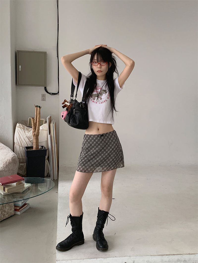 CHECK CHIFFON MINI SKIRT (4C)