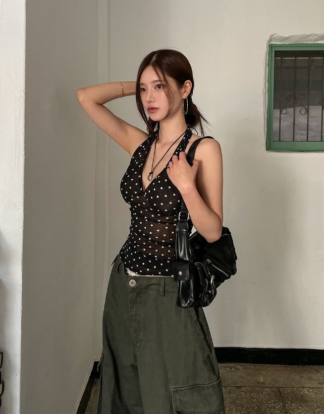 Even see-through dot halter sleeveless