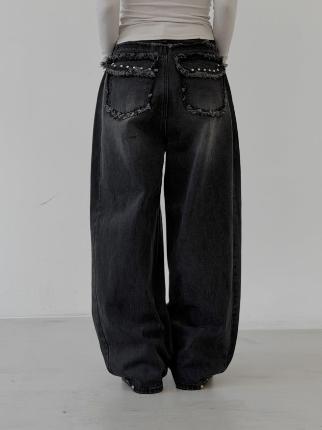 Vintage Studded Pocket Denim Pants