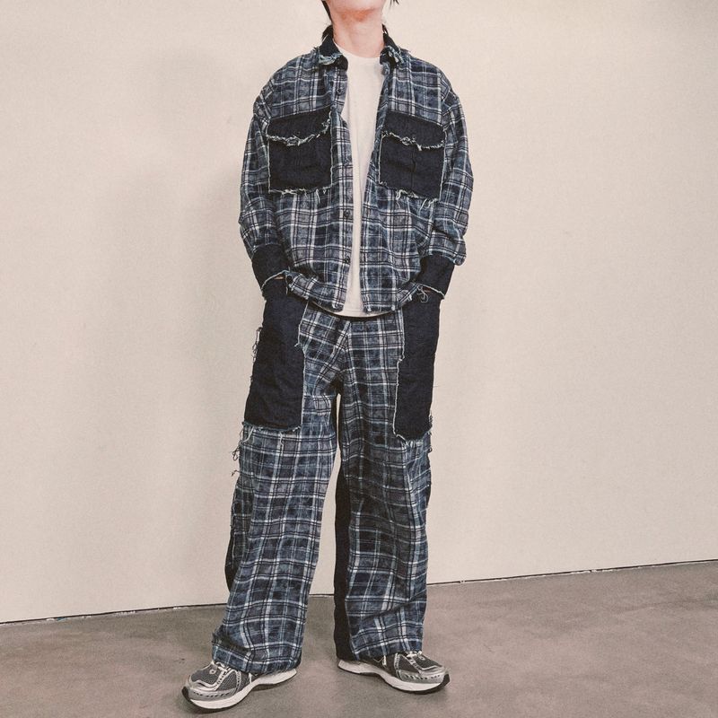 grunge burner check pants_blue