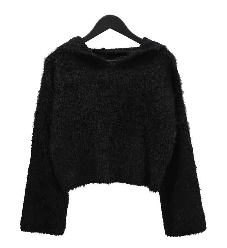 Angora Fur Crop Hooded Sweatshirt