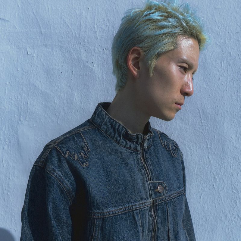 Mounted denim short jacket / Vintage blue