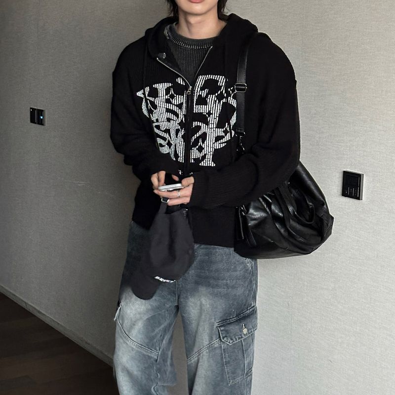 LMN Munt Oversized-Fit Knitwear Hooded Zip-Up (4 colors)