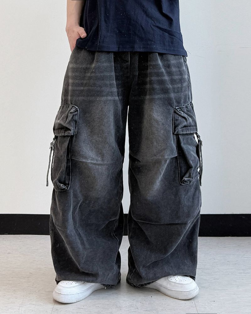 Lace Buckle Wide Cargo Denim