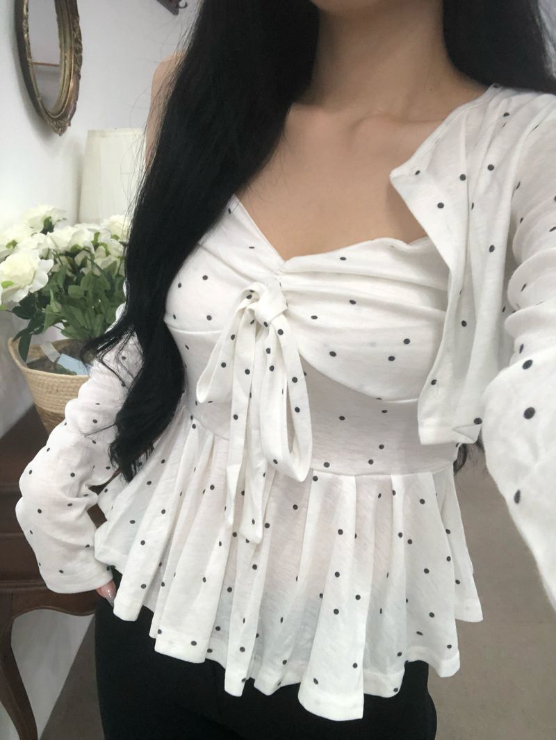 Dot Ribbon Top & Cardigan
