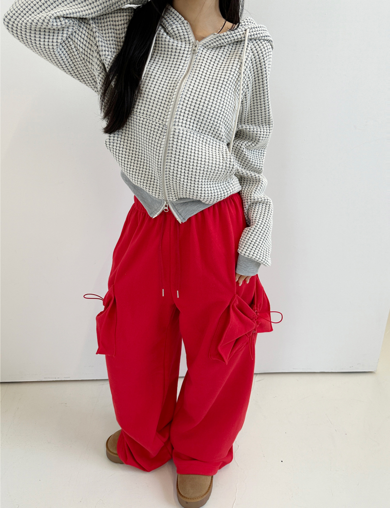 WAFFLE PATTERN HOOD ZIP-UP / 2-WAY🧇 - 2 COLORS