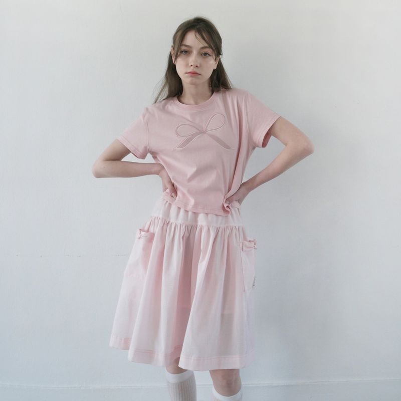Pink Seersucker Pocket Skirt