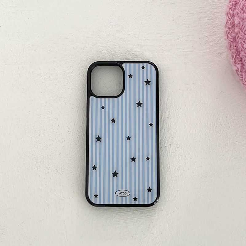 stripe star glossy glass bumper case (blue)