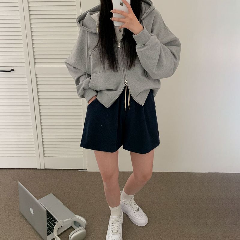[BELLIDE MADE] Spring version, embroidered two-way cropped zip-up hoodie