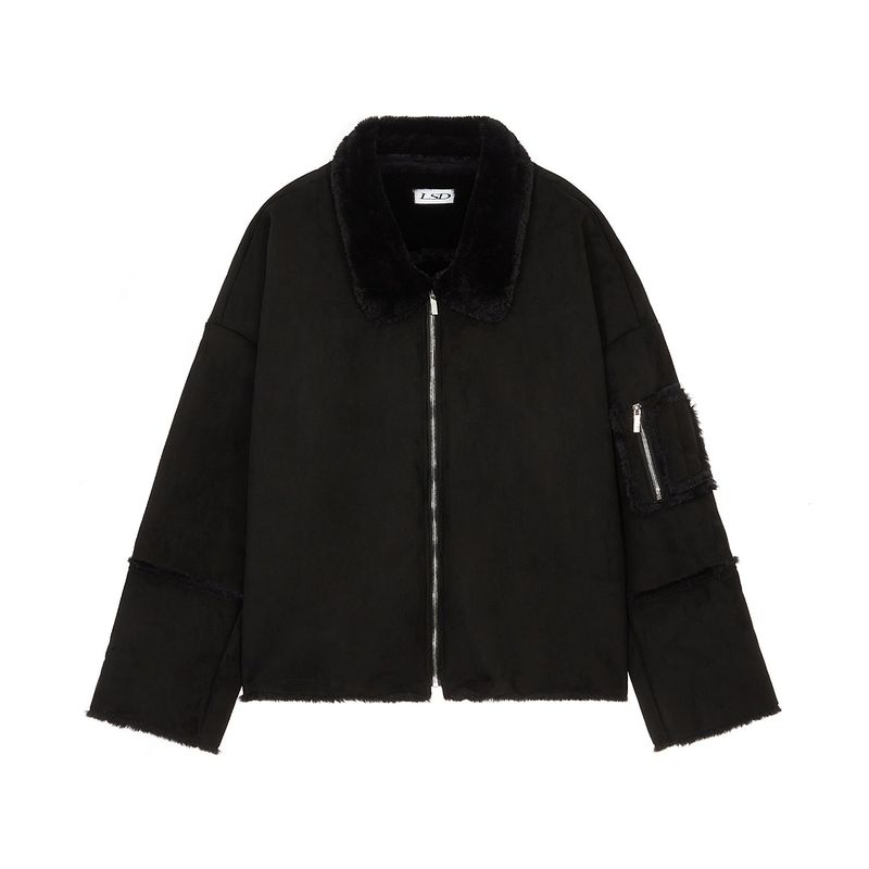 [ULKIN] Oversized Fur Suede Jacket_Black