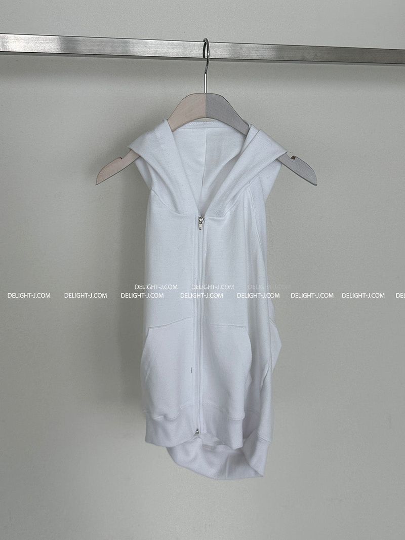 Backless Hooded Zip-Up Sleeveless