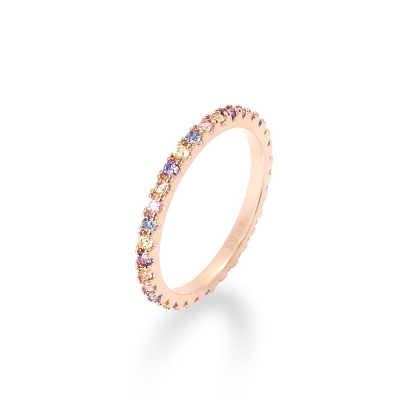 [S925] 2MM Pastel Tennis Rilng (rosegold)