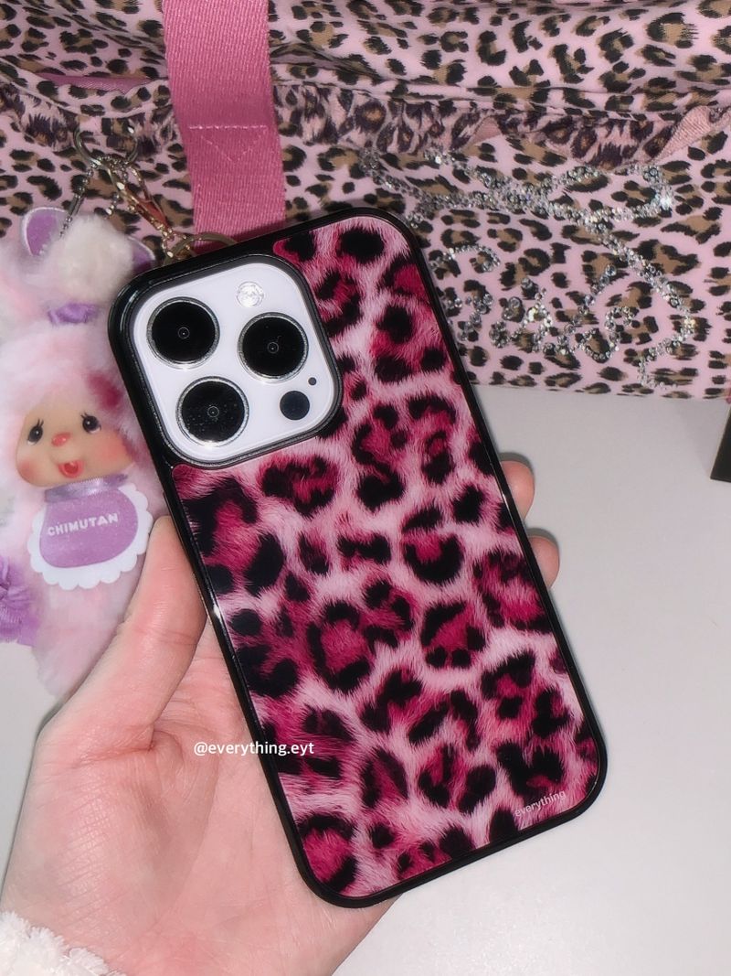 [glass] leopard fur case - pink