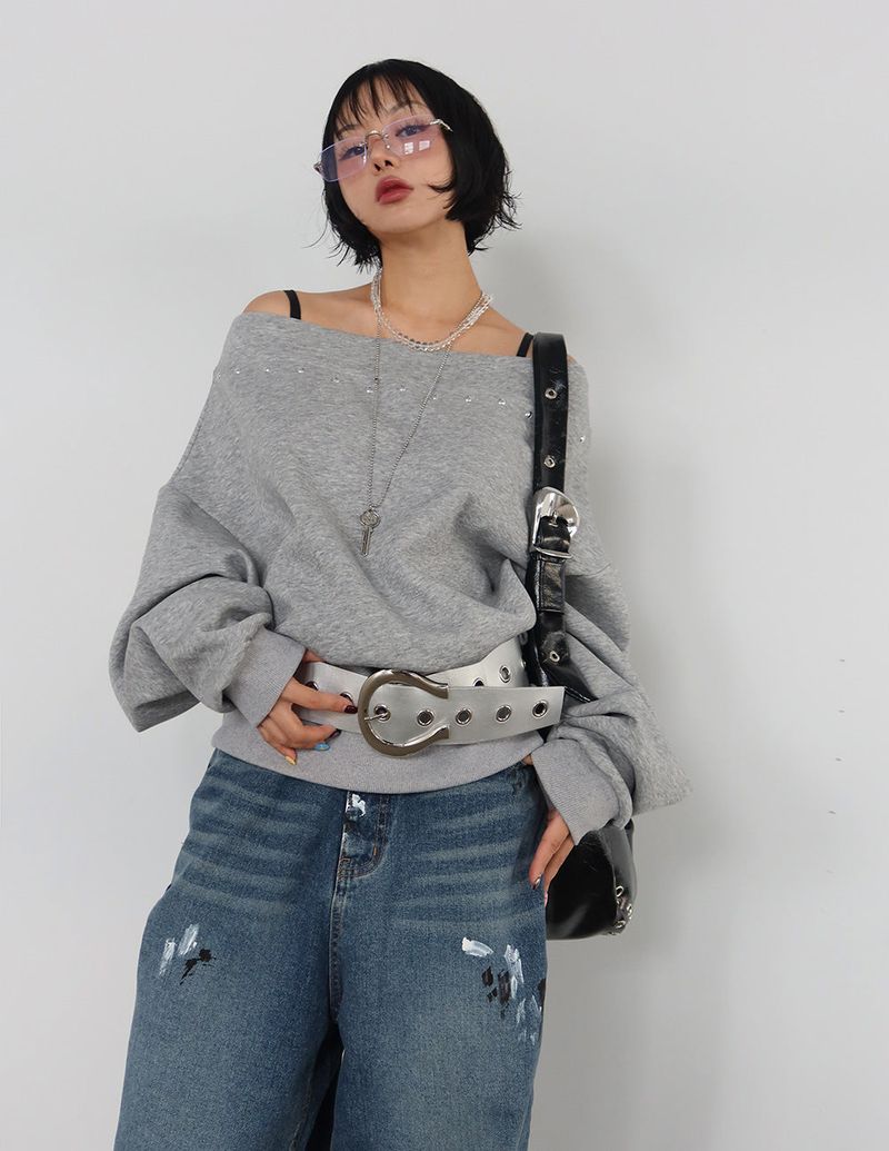 Ball stud off-shoulder sweatshirt