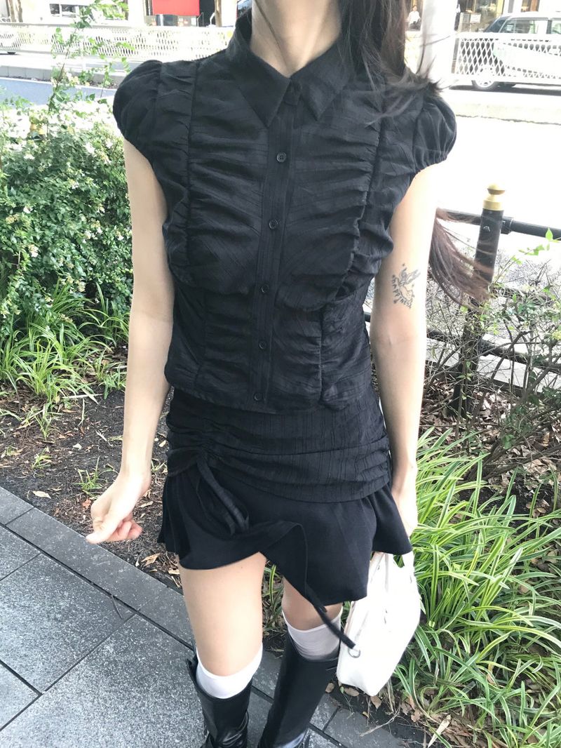 City Class Sheer Shirring HAlf Shirt& Skirt SET 