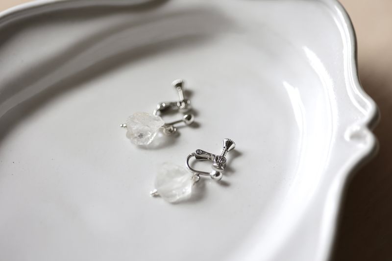 Rock Crystal Silver 925 Pierce handmade