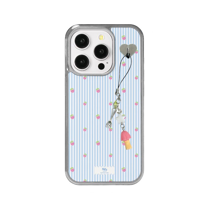Stripe Strawberry Silver iPhone Magsafe Phone Case Key Charms SET