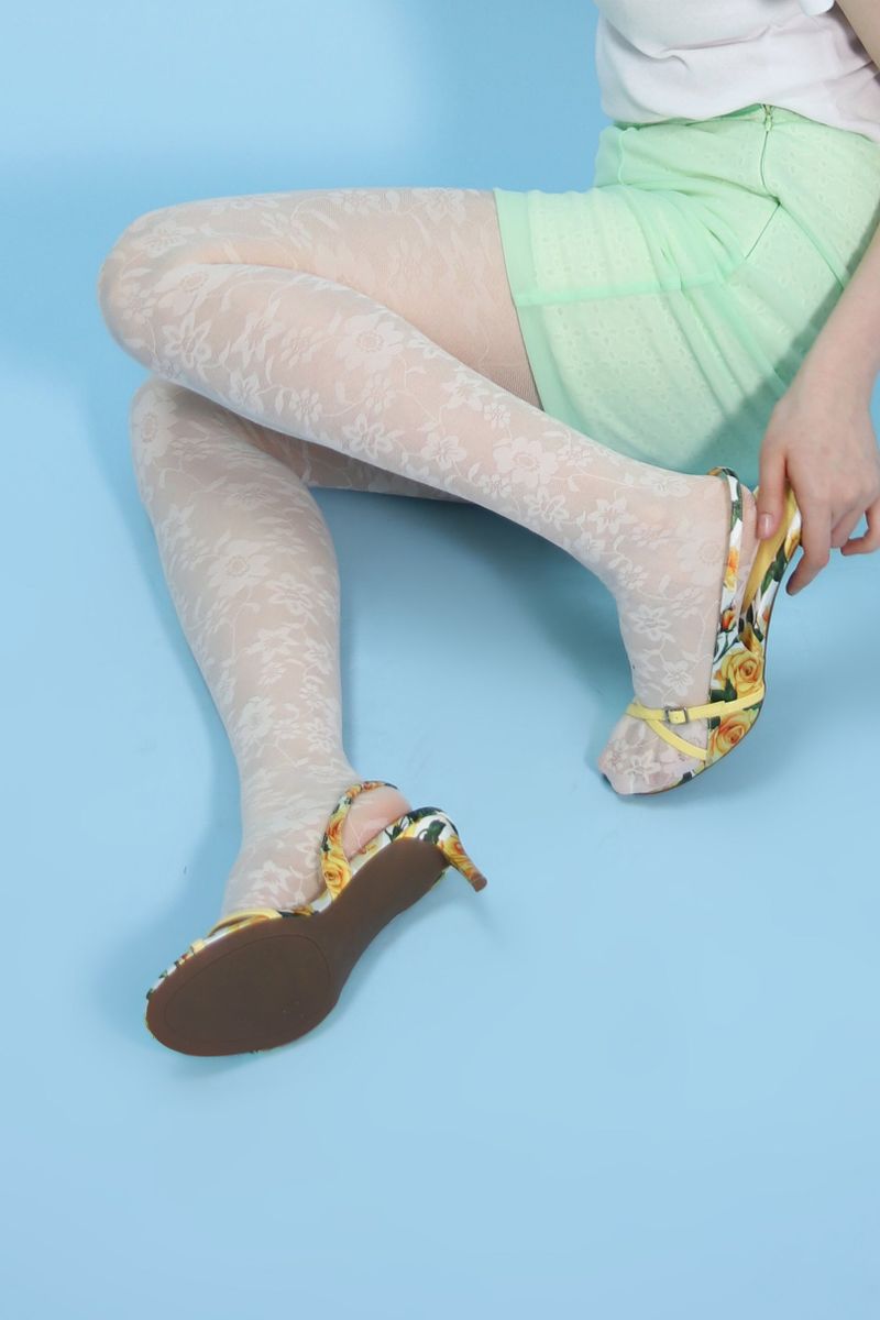 retro flower tights (ivory)