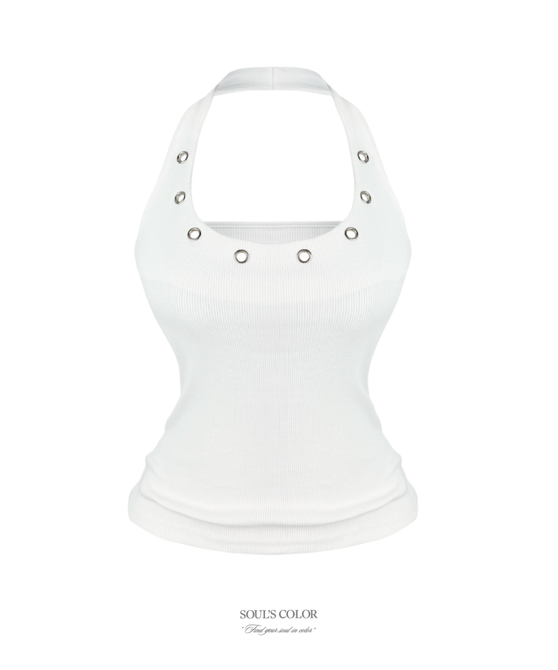 Ring Eyelet rib halter top (2color)